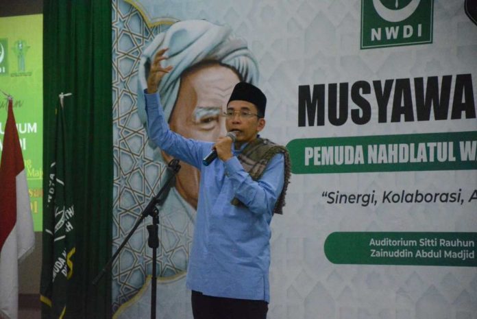 Foto : TGB Dr. TGKH Muhammad Zainul Majdi, MA Saat Pidato Di acara Mubes I Pemuda NWDI (dok:ist)