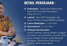 PDAM Lombok Timur Perbaiki Pipa Jalur BPT Masbagik Layanan Air Tujuh Wilayah Terganggu Infografis pengumuman PDAM yang menampilkan foto pejabat pria berbaju batik cokelat di sisi kiri dan daftar detail pekerjaan di sisi kanan, mencakup lokasi perbaikan pipa ACP dan PVC di jalur Masbagik serta daftar wilayah terdampak.