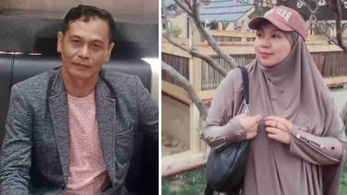 Foto kolase menampilkan Eko Rahadi mengenakan jas abu-abu di sisi kiri, dan Diana Arkayanti mengenakan jilbab cokelat serta topi merah di sisi kanan.